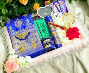 Best Blue Katan Saree Gift Set - জন্মদিনের সেরা সারপ্রাইজ বক্স