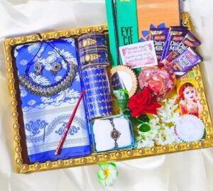 Blue Katan saree Premium Gift set - প্রিমিয়াম পার্টি ওয়্যার কম্বো
