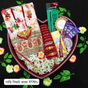 White Ansanpint Saree Combo Gift Set - স্নিগ্ধ ভালোবাসার উপহার