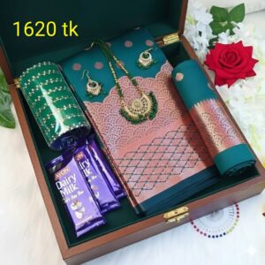 আপনার প্রিয়তমার জন্য সেরা সী-গ্রীণ কাতান সফ্ট সিল্ক শাড়ি  গিফ্ট প্যাকেজ😍