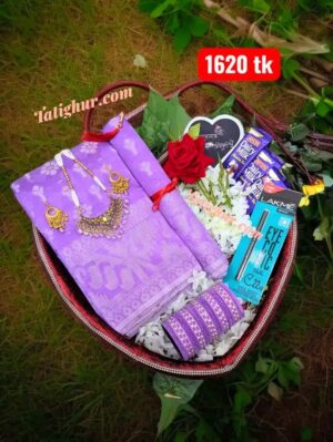 Purple jamdani saree পারপেল বা বেগুনী জামদানী শাড়ি কম্বো প্যাকেজ